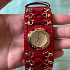 Guess watch, red patent genuine leather strap, like new!